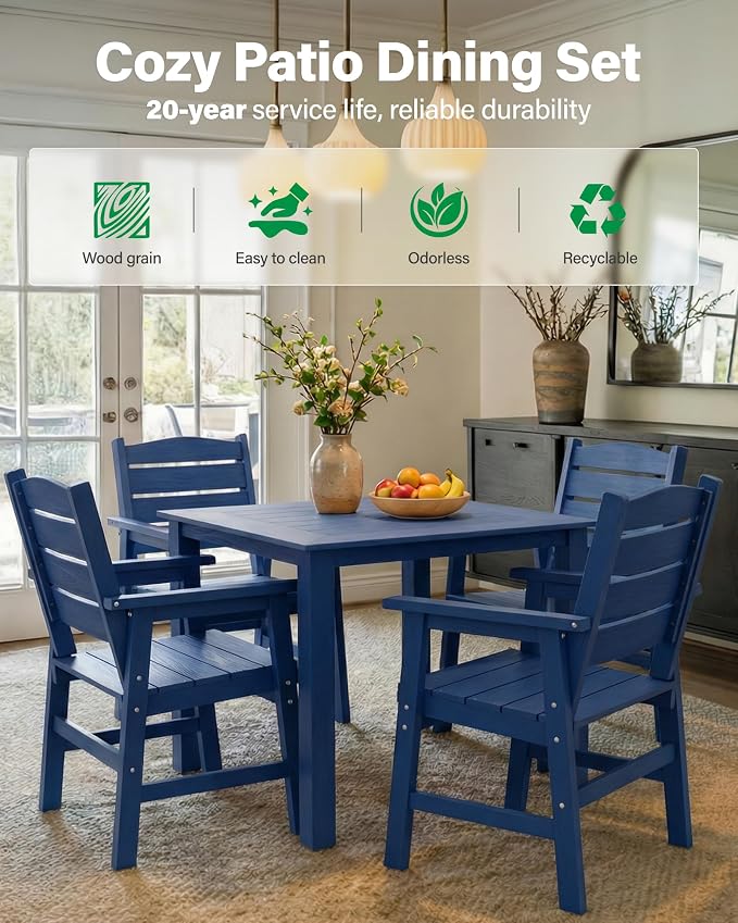 YEFU HIPS Patio Dining Set for 6 : Modern Outdoor Table and Chairs Easy Clean Outdoor Dining Set - 8-Piece Waterproof All-Weather Easy Assembly Furniture for Backyard Garden Deck（Navy）