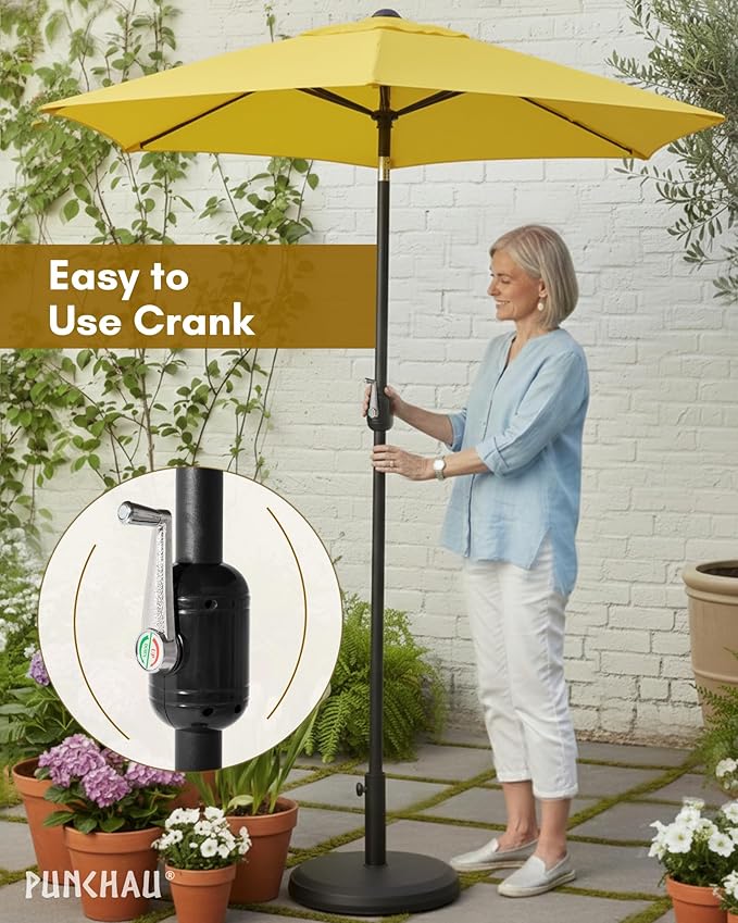 6 Ft Boho Outdoor Patio Umbrella, 6 Foot Patio Table Umbrella, Easy Open/Close Crank and Push Button Tilt Adjustment - Yellow