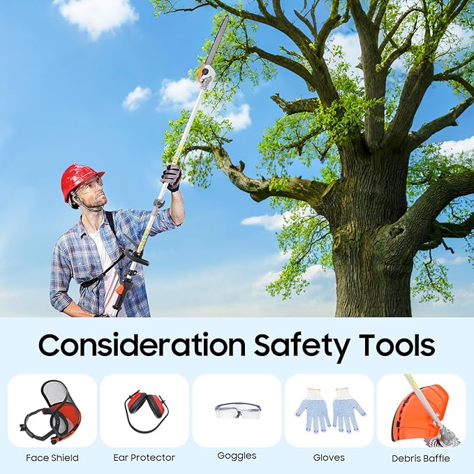 52CC 5 in 1 Gas Trimmer, 2.3HP 2-Stroke Cycle Brush Cutter Hedge Trimmer Chainsaw Pruner w/Extension Pole, 270° Rotating Head, Multi-Functional Gasoline Powered Grass Trimmer for Garden, Yard, Farm