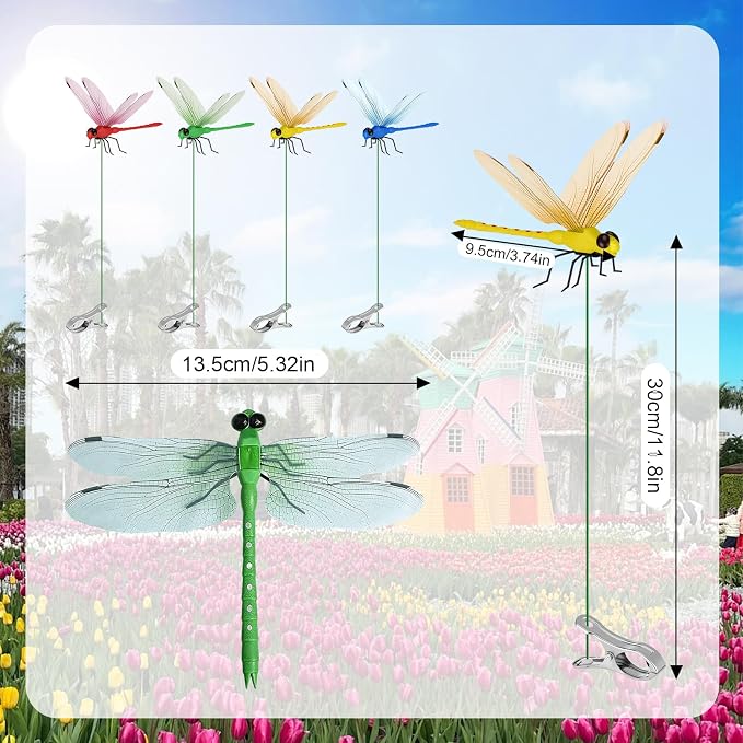 Dragon Fly Clips for Bugs Repe Llent - 3D Realistic Outdoor Indoor Dragonfly Ornaments with Clips for Hat, Plants, Patio, Porch, Lawn Decor (24)