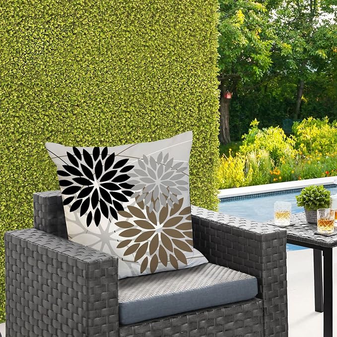 DFXSZ Pack of 2 Outdoor Waterproof Throw Pillow Covers 16x16 Black White | Polyester Colorful Spring Summer Floral Decorative Cushion Cases(NO INSERT),For Couch Patio Funiture Garden Home Decor