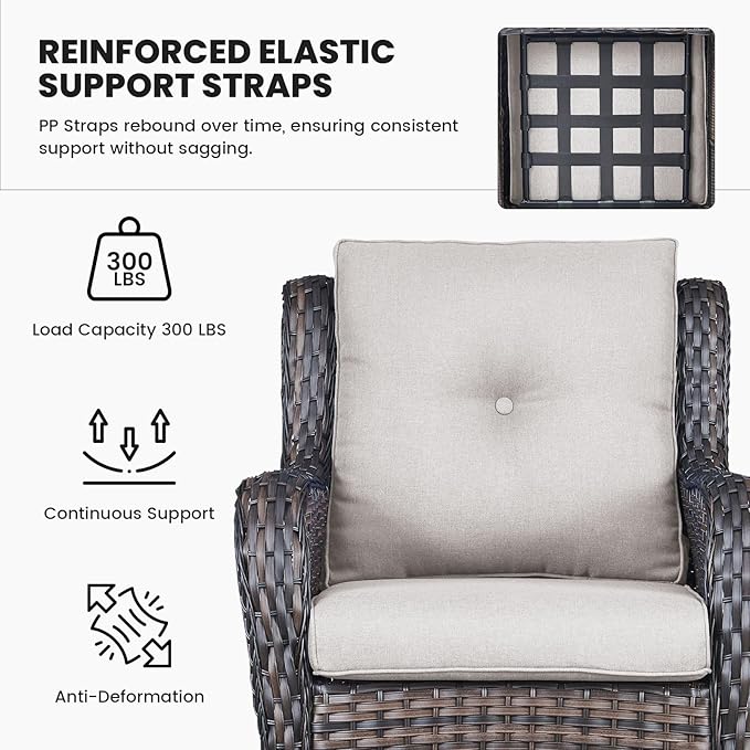 Belord High Back Patio Chairs Set of 2 - Brown Wicker Outdoor Seating, 4" Wide Armrests Rattan Outdoor Club Chairs with Beige Removable Cushion for Deck Porch Backyard