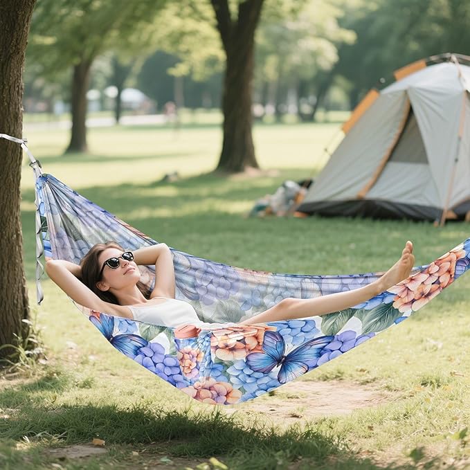 Camping Hammock Outdoor Hammocks for Outside Watercolor_ Different Hudrangea Flower Beach Trees Portable Lightweight with Pockets Tree Straps Indoor Small