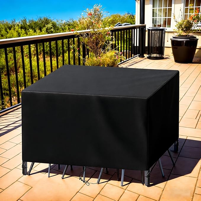 Patio Furniture Cover Rectangle 40"(L) x 36"(W) x 32"(H), Custom Heavy Duty 420D Waterproof Outdoor Cover with Drawstring & Buckles for Table Chair Garden, Black
