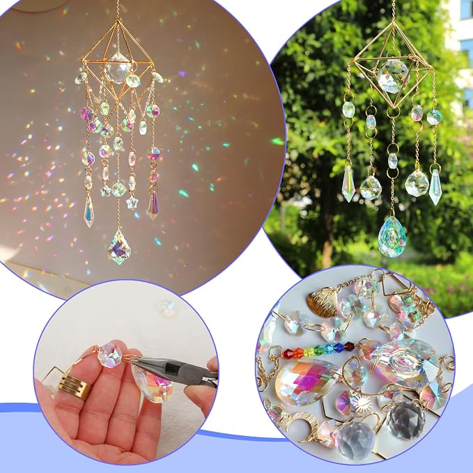 DIY Suncatchers, 400pcs Sun Catchers Supplies Kit Art and Crafts for Adults | Decorative Hanging Prism Suncatcher with Crystals Beads Ball Rainbow Maker for Indoor Windows Office Home Decor