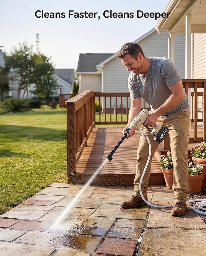 TaskStar Cordless Portable Cleaning Tool: 2X 4.0Ah Batteries Powered Electric Washer with Brushless Motor, 2 Power Modes, 6-in-1 Spray Nozzle, 26FT Extended Hose for Car, Garden, Outdoor Cleaning