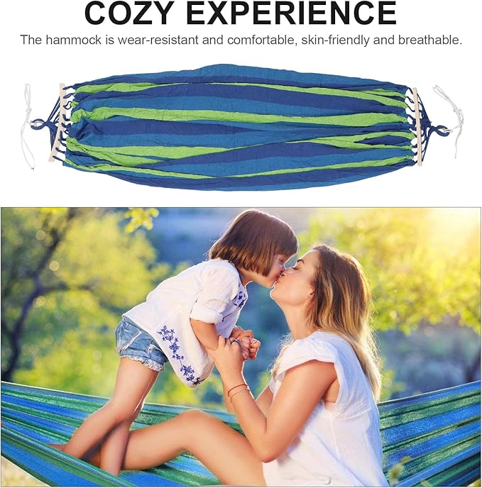 BESTonZON Extra-Wide Striped Canvas Camping Hammock with Anti-tip Duckbill Buckle, 2-Person Outdoor Garden and Travel Hammock with 150kg Load Capacity for Backyard and Hiking