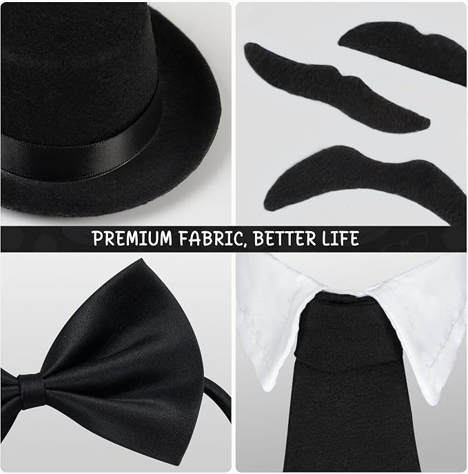 Porch Goose Statue 7pc Accessory Combination Set, Gentleman Goose Accessories Kit with Top Hat Bow Tie Sunglasses Strap for 23 Inch Goose, Black Formal Style Yard Decor (Black Formal 7PC)
