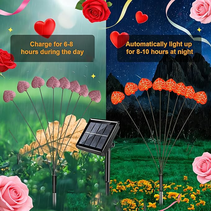 KerKoor Solar Garden Lights Mothers Day Decorations Lights Outdoor Waterproof 4 Pack 32 LED Pink Heart 8 Modes Gifts for Mom Mother Women Party Yard Path Wedding Valentines Mother‘s Day Decor (Pink)