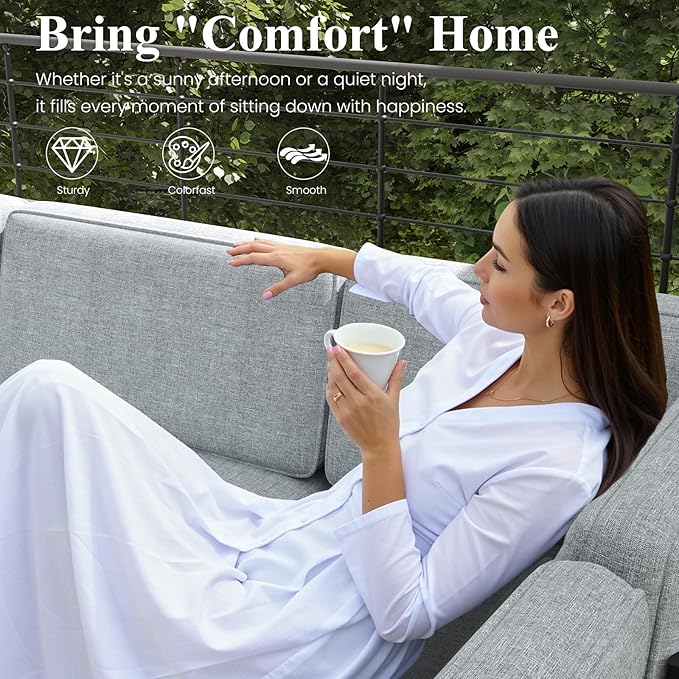 LayinSun Large Aluminum Patio Furniture Set, 9 Pieces Modern Outdoor Conversation Set Sectional Metal Sofa Set with Olefin Cushion