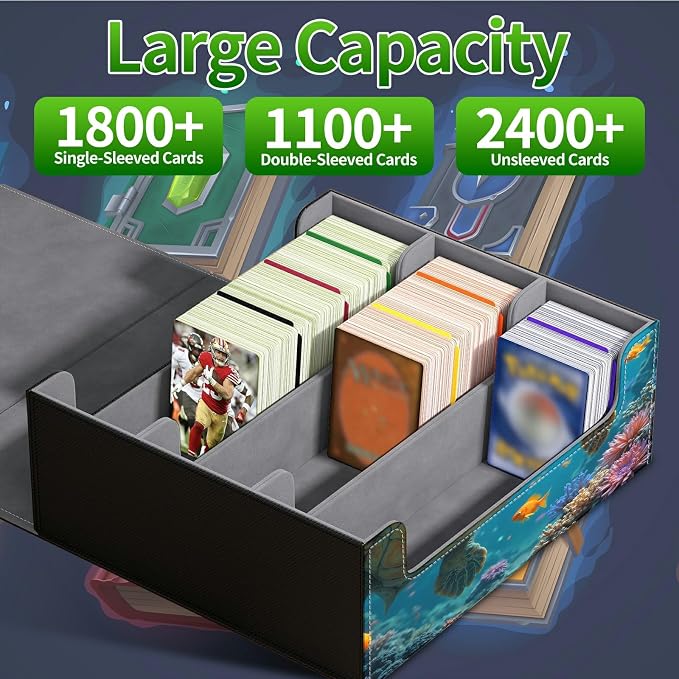 Large Card Deck Box for MTG, Fits 1200+ Sleeved Cards, PU Leather Storage Case with Strong Magnetic Closure, Multiple Colors Available for TCG CCG Baseball Card Collections, Baby Sea Turtle