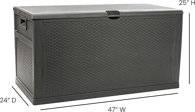 EMMA + OLIVER 120 Gallon Gray Plastic Deck Box for Outdoor Patio Storage & Deck Organization