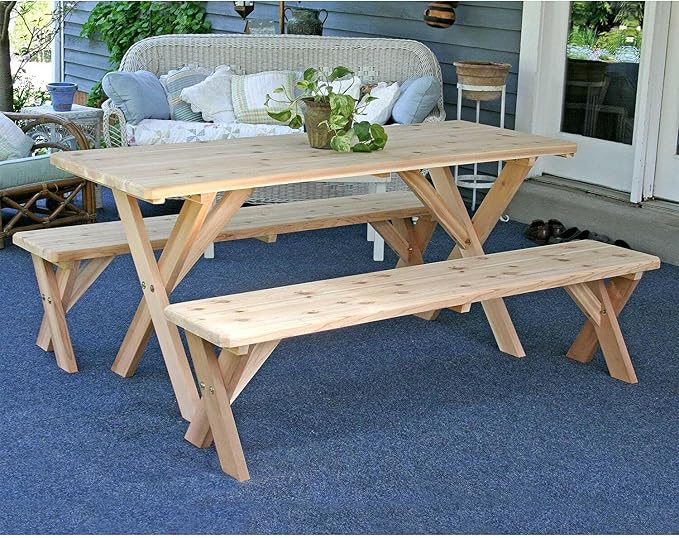 Red Cedar Picnic Table Outdoor Table w/Detached Benches 10'