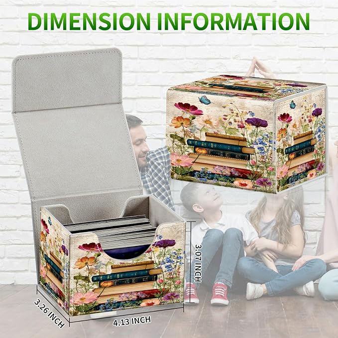 Card Deck Box for MTG, Cards Storage Box Fits 120+ Sleeved, Leather Small Size Strong Magnetic Closing Card Case for Board Games Magic TCG CCG Baseball Collection, Vintage Flower Books