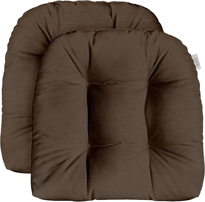 RSH DECOR Sunbrella Tufted Wicker U-Shape Cushions Set of 2 | 22" x 22" | Outdoor Seat Cushions for Patio Furniture| Crafted with Sunbrella Performance Fabric | Made in USA (Canvas Java Brown)