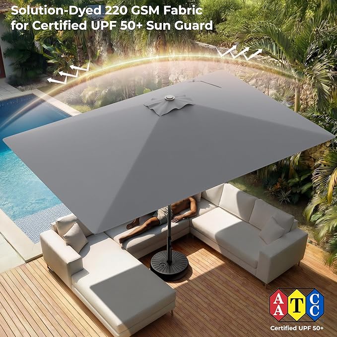 HOMSHADE 6.6 x 10 ft Rectangular Patio Umbrella Rectangle Umbrella Outdoor Patio, Large Outdoor Umbrellas for Patio Table with Tilting and Sun UV Protection for Pool, Deck, Market, Backyard