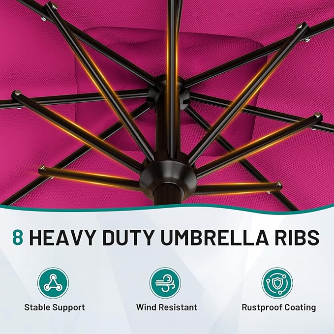AreShark 8' x 10' Rectangle Patio Umbrellas for Outdoor, Outdoor Table Umbrella, Large Outdoor Patio Umbrellas with 8 Sturdy Ribs for Pool, Garden, Market (Rose Pink)