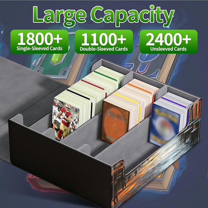 Large Card Deck Box for MTG, Fits 1200+ Sleeved Cards, PU Leather Storage Case with Strong Magnetic Closure, Multiple Colors for TCG CCG Baseball Card Collections, Vintage Book Dining Tube