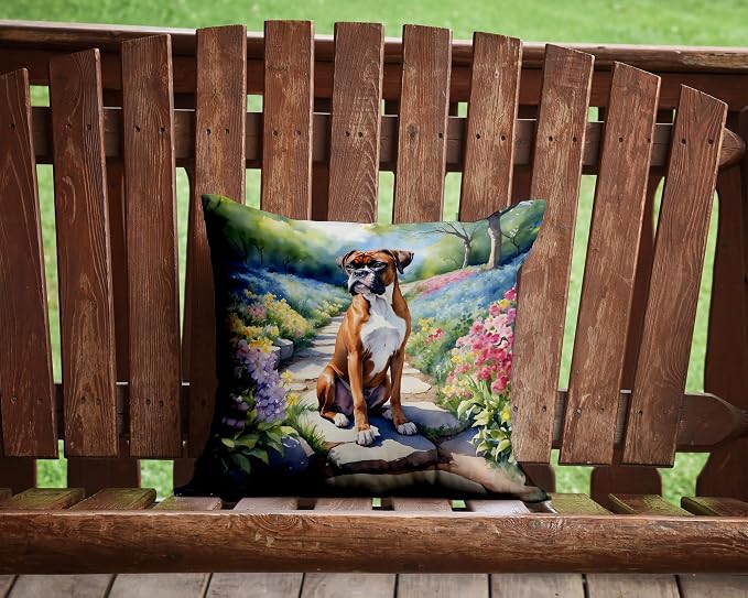 Caroline's Treasures Boxer Spring Path Throw Pillow Machine Washable, Indoor Outdoor Decorative Pillow for Couch, Bed or Patio, 14Hx14W