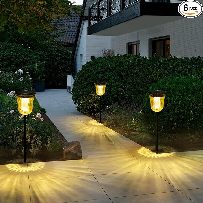 Solar Lights Outside Waterproof, 6 Pack 200 Lumens Super Bright Solar Pathway Lights Outdoor Waterproof with 2 Lighting Modes, Auto On/Off Outdoor Solar Lights for Yard, Walkway, Lawn