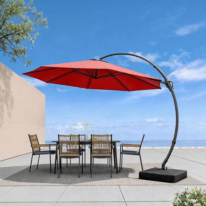 LAUSAINT HOME Outdoor Patio Umbrella with Base included, Deluxe Curvy Cantilever Umbrella Heavy Duty Offset Hanging Umbrella