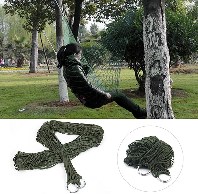 Nylon Rope Hammock for Outdoor Camping, 9-Strand Portable Hanging Bed for Backyard Patio Travel, 94.5 x 31.5 Inches