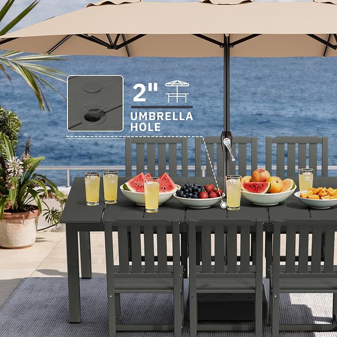 AreShark 5-Piece Outdoor Dining Set,HDPE Patio Table with 4 Armless Chairs,All-Weather Patio Furniture Set with Umbrella Hole,Low Maintenance Wood Grain Dining Set for Backyard,Garden,Poolside,White