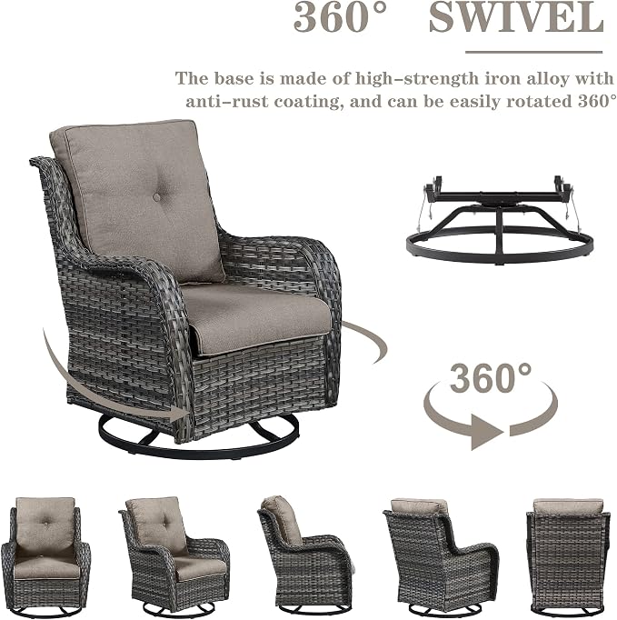 Belord 8 Piece Wicker Patio Furniture Set, Outdoor Swivel Rocker Chairs Set of 2 with Ottomans and Sectional Couch, All Weather Patio Conversation Furniture Set, for Pool,Yard Gray Wicker/Gray