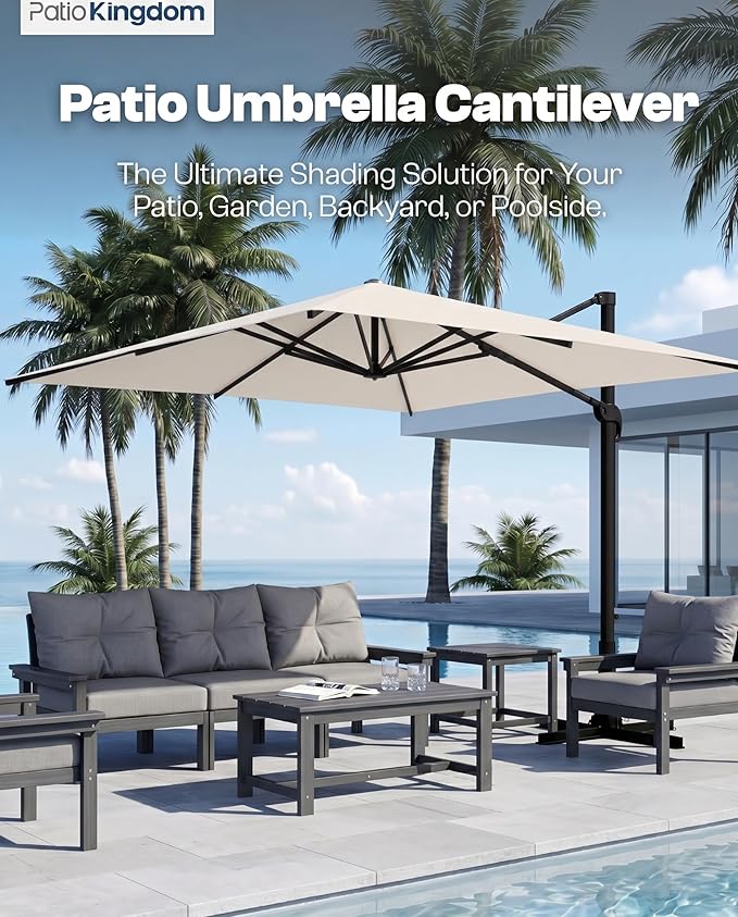 9x9 FT Square Cantilever Umbrella,Easy Tilt, Fade Resistant & 360° Rotation, Offset for Pool Deck Backyard Patiooff-white (Base not Included)