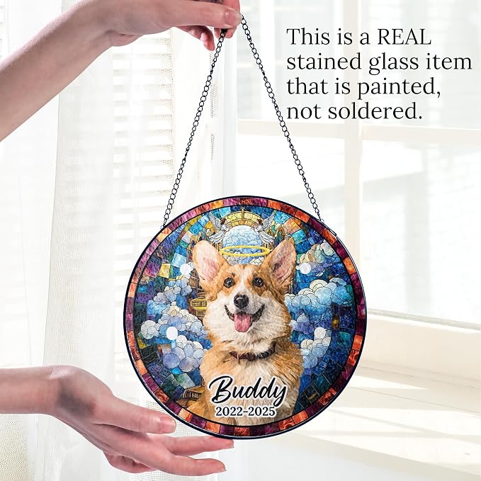Personalized Pet Memorial Gifts for Dogs and Cats – Custom Pet Suncatcher Keepsake – Loss of Pet Sympathy Gift – Stained Glass Dog Memorial Ornament – Pet Remembrance Gift