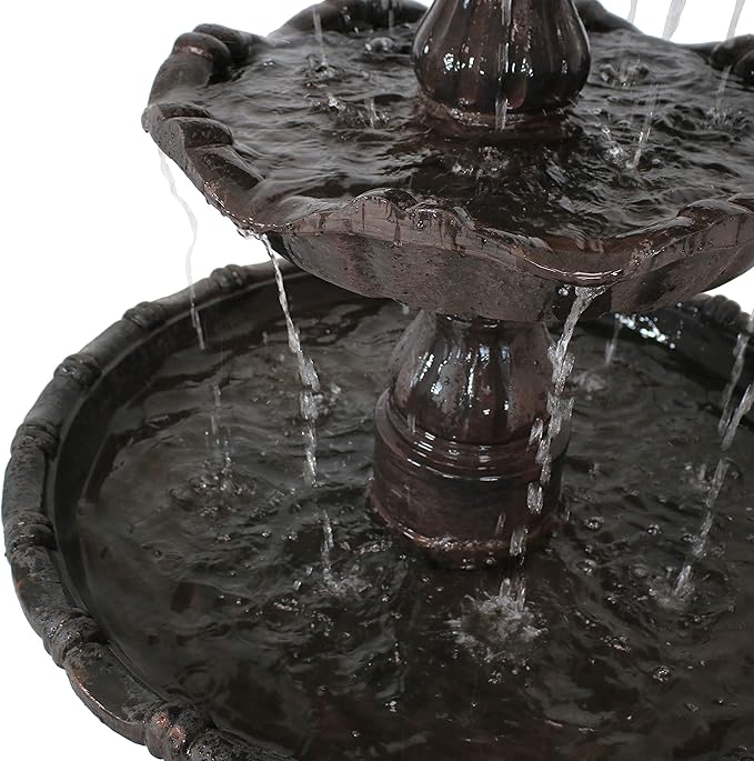 Sunnydaze Grand Courtyard 80-Inch 4-Tiered Outdoor Water Fountain - Electric Submersible Pump - Dark Chestnut