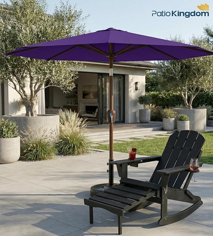 PatioKingdom 10FT Patio Umbrella with Push Button Tilt and Crank, Outdoor Market Umbrella with 8 Fiberglass Ribs, UV Protection Table Umbrella for Pool,Backyard,Garden,Deck