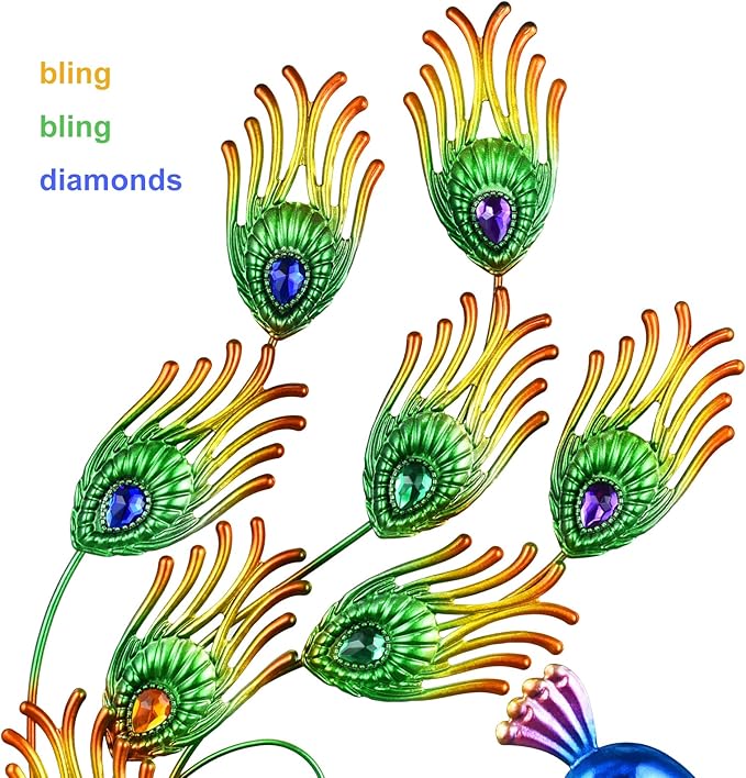 ARTER Solar Garden Stake Light, 50 Inches Tall Metal Peacock Outdoor Waterproof Decorative Solar Pathway Light with Bling Bling Jewels, LED Landscape Light for Yard Patio Lawn Poolside (Pack of 1)
