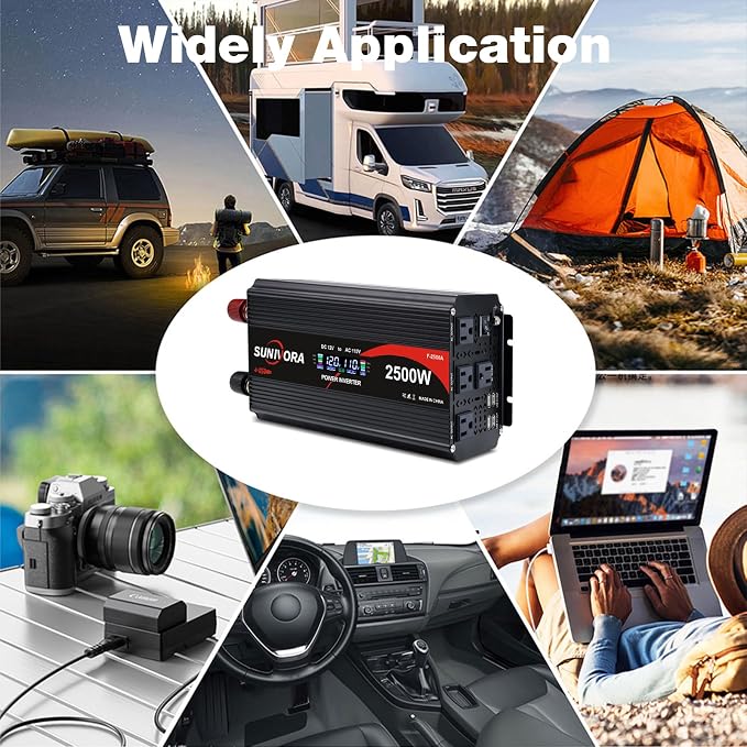 2500 Watt Power Inverter 12V to 110V/120V DC to AC Converter 5000W Peak, with Remote Control & LCD, 4 AC Outlets & 4 USB Ports Power Inverters for Vehicles Car Truck Boat RV Camping Solar System EPS