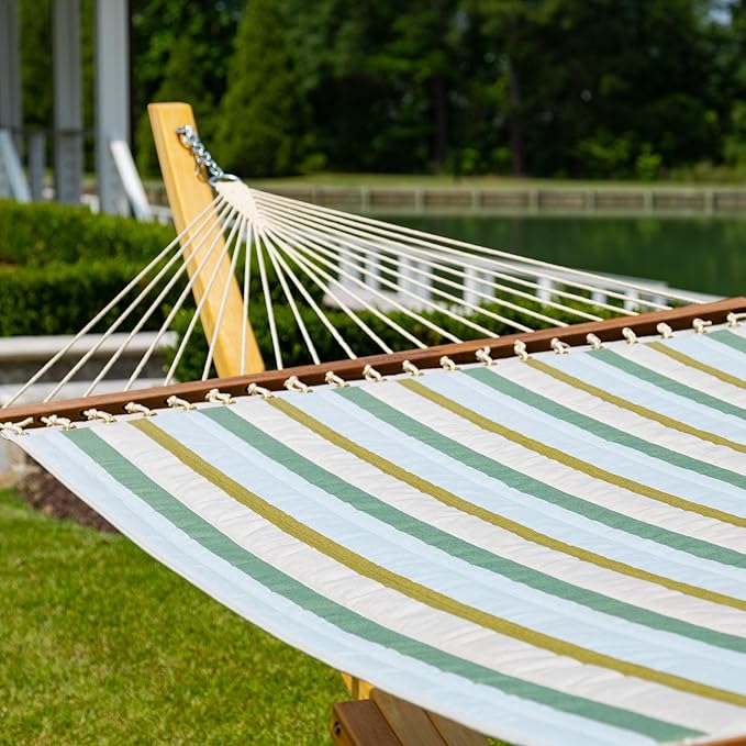 Nags Head Hammocks Gateway Aloe Quilted Quilted Hammock, Constructed of Durable Fabrics, Cumaru Spreader Bar, Rolled Rim Grommets, Galvanized Hardware, Handcrafted in The Carolinas