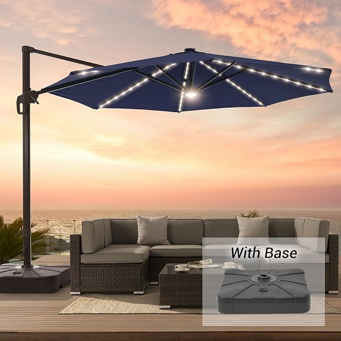 FLAME&SHADE 11 ft Cantilever Offset Patio Umbrella, Large Heavy Duty Outdoor Patio Umbrella Aluminum 360° Rotation Round Outdoor Umbrella for Deck,Pool,Backyard