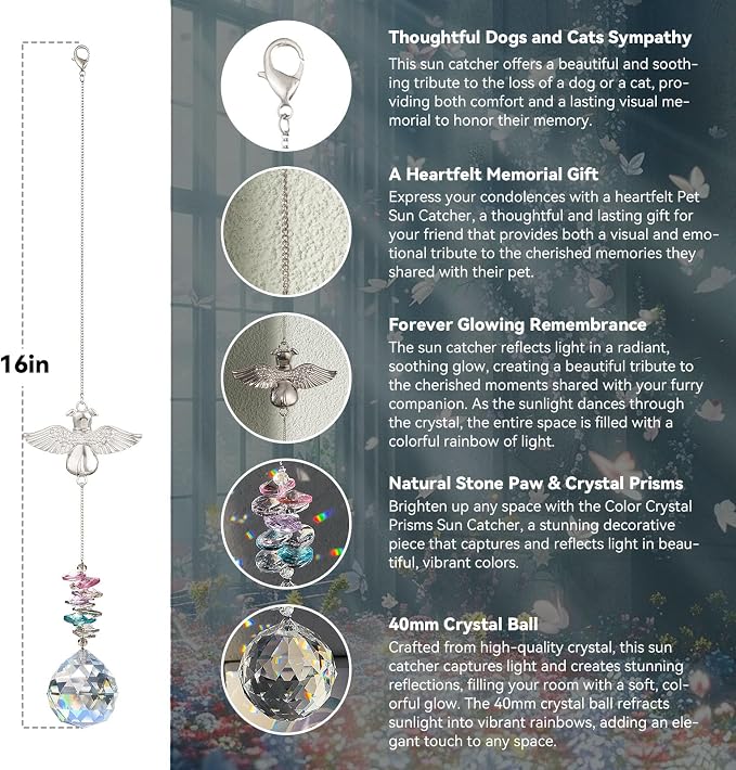Loss of Dog Sympathy Gift, Dog Memorial Suncatcher, Pet Loss Sympathy Gifts | Angel Dog Passing Away Remembrance Bereavement Gift