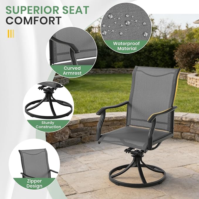 LVUYOYO 7-Piece Outdoor Patio Dining Set, Textilene Swivel Dining Chairs & Rectangular Table Set, All-Weather Table and Chairs Set with Umbrella Hole for Backyard, Garden,Balcony,Porch (Gray)