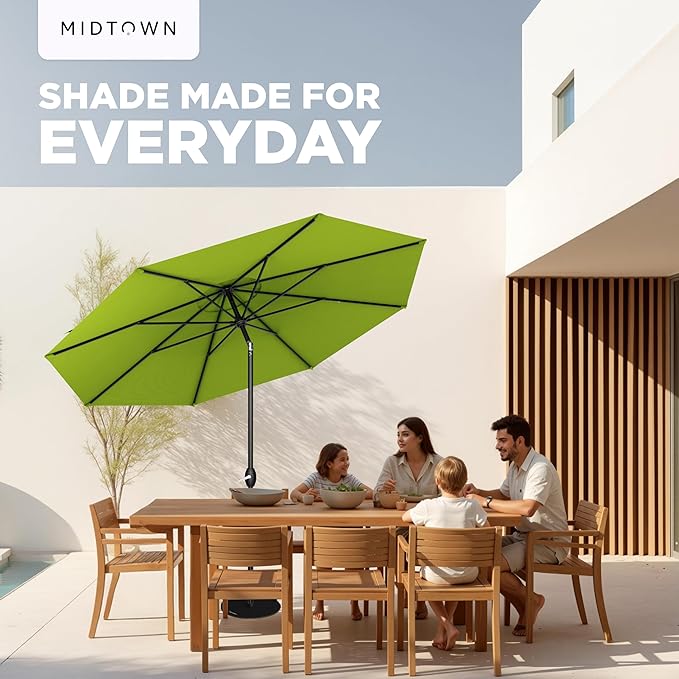 Midtown Umbrellas - 10-Year-No-Fade 6 Ft Patio Umbrella with Terylast Fabric, Auto-Tilt Aluminum Frame and 8 Reinforced Ribs for Deck, Pool, Garden & Beach - Pear Green Canopy, Black Pole