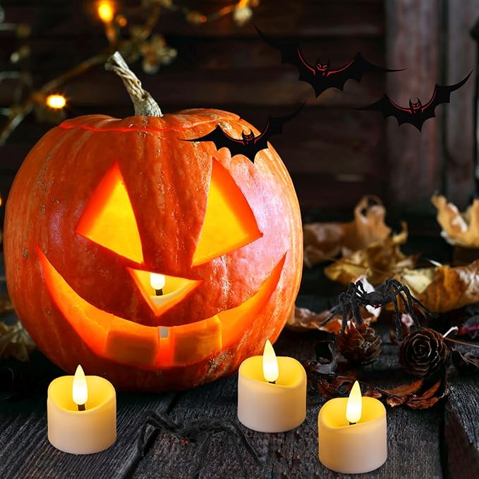 24 Pack LED Timer Tea Light Battery Operated, Flameless Flickering Votive Tealight Timer Candles, Small Electric Flicker Fake Candle Bulk for Christmas Party Halloween Pumpkin Light Decorations