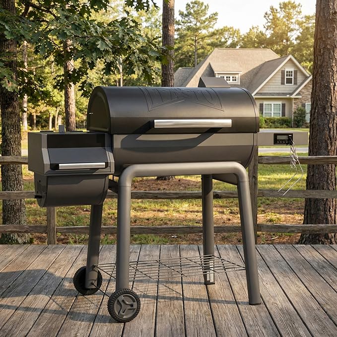 Feasto 30-Inch Heavy-Duty Charcoal Grill with Digital Temperature Control & 2 Meat Probes, Outdoor BBQ Grill with Offset Smoker, 832 Sq. In. Cooking Space for Backyard BBQ, Black & Grey