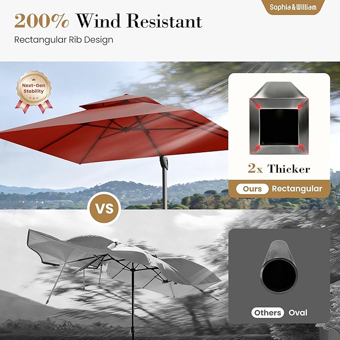 Sophia & William Cantilever Patio Umbrella 12ft, Offset Large Outdoor Umbrellas with 360°Rotation, Heavy Duty Hydraulic Double Umbrella for Garden Pool Backyard, Red (no base)