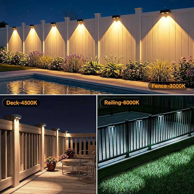 Bridika Solar Fence Lights Outdoor 16 Pack, Bright Solar Deck Lights with Lens, 3 Color Modes IP65 Waterproof Large Size Step Lights for Outside, Fence, Stair, Backyard, Patio, Wall