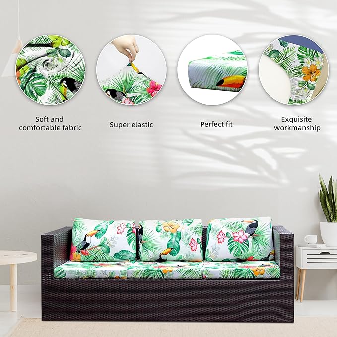 BIETYONE 8Pcs Stretch Patio Cushion Covers,Outdoor Couch Covers Replacement,Outdoor Couch & Sofa Slipcovers,for Patio Furniture Cushion Covers,Washable Reusable urniture Protector(Pelican,8PCS)