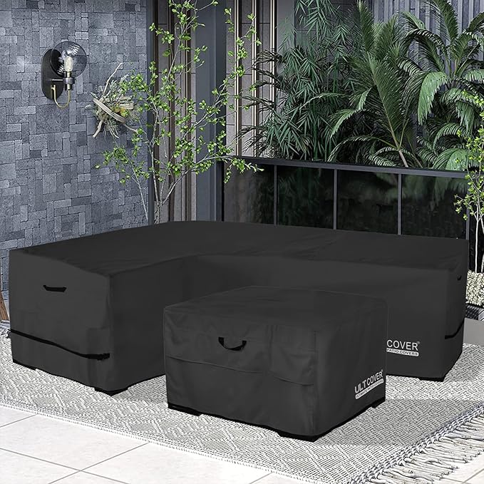 ULTCOVER Patio L-Shaped Left Facing Sofa Cover Waterproof for 4-Seater Outdoor Sectional Furniture Couch 58”W (Left Side) x 85”W (Back Length), Black