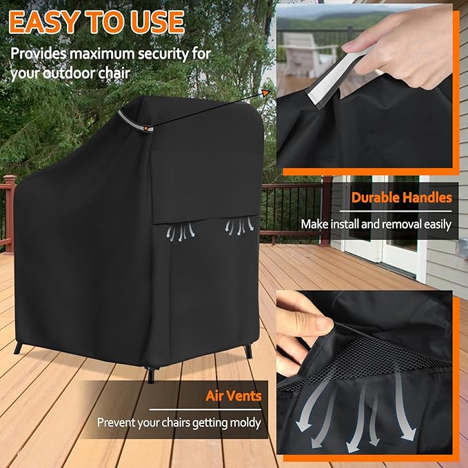 STARTWO Stackable Patio Outdoor Chair Covers,Waterproof Heavy Duty Lawn Furniture Cover for 4-6 Stacking Dining Chairs, 28"Wx36"Dx47"H,Black