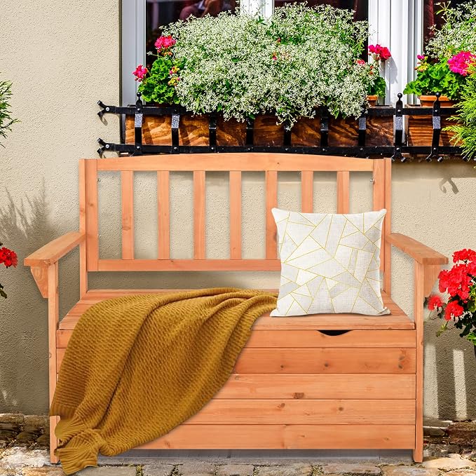 Outdoor Storage Deck Box with Armrest Bench, for Garden, Pool, Patio, Storage Bench Deck Box for Patio Furniture, Front Porch Decor and Outdoor Seating – Perfect to Store Garden Tools 112 x 58 x 84cm