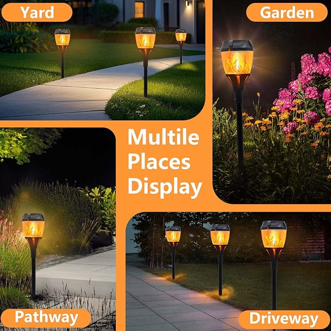 Swingers Solar Lights Outdoor,Solar Torch Lights with Flickering Flame,Waterproof Outdoor Garden Light for Christmas,Garden, Landscape, Path, Yard, Patio (4, Black)