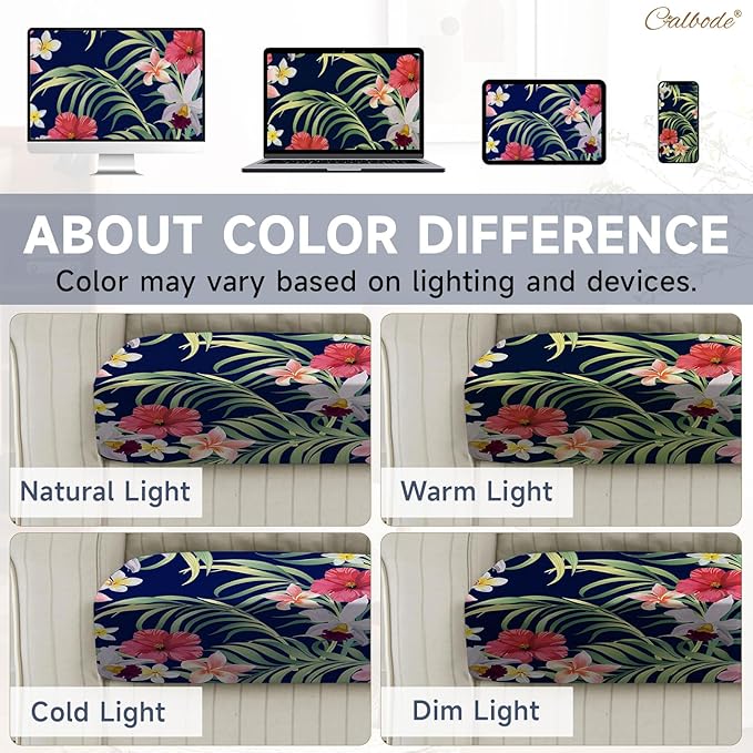 CALBODE 14 Pcs Stretch Outdoor Seat Cushion Covers, Washable Chair Seat Cover for Patio Furniture Cushions Soft Indoor and Outdoor Couch Cover Replacement (Tropical Floral,Black, Cover Only)