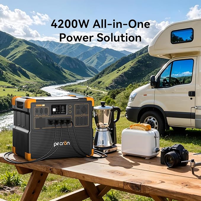 PECRON Portable Power Station E3800 LFP with 2x200W Solar Panels, 3840Wh LiFePO4 Battery Backup, 4200W Solar Generator, Expandable to 53.76kWh Power Station, Fast Charging for Home Emergency, Camping